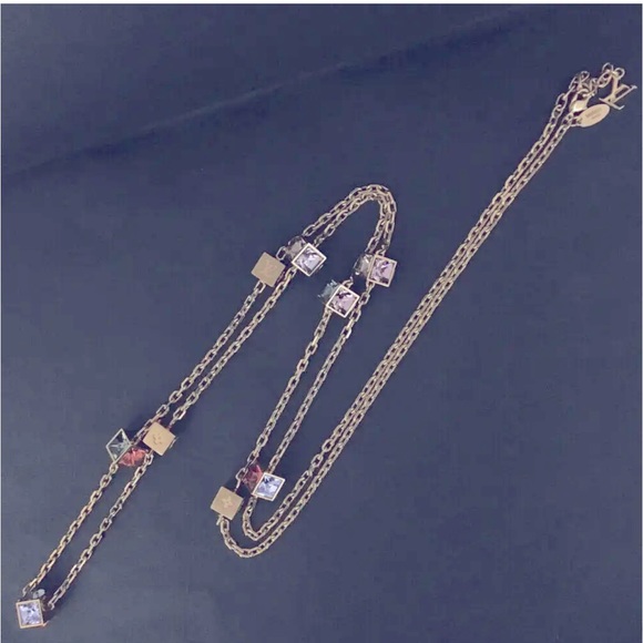 Louis Vuitton Collier Gamble Crystal Cube Gold Tone Long Necklace Authentic - Picture 7 of 17